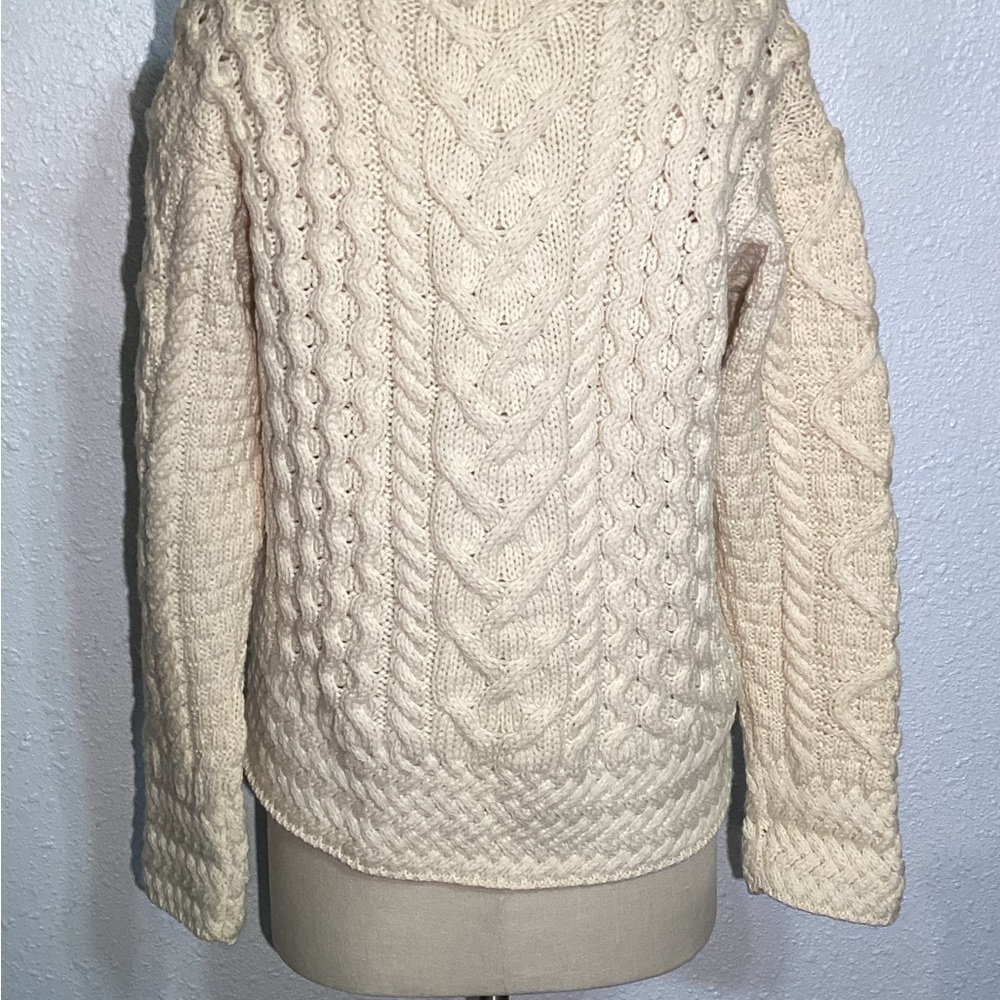 Carraigdonn 100% merino wool Cable Knit Cream Sweater size large - Picture 8 of 13